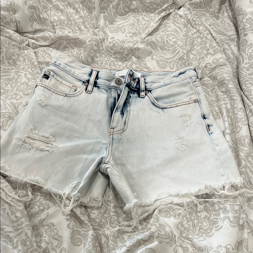 KanCan Light Blue Frayed Hem Jean Shorts